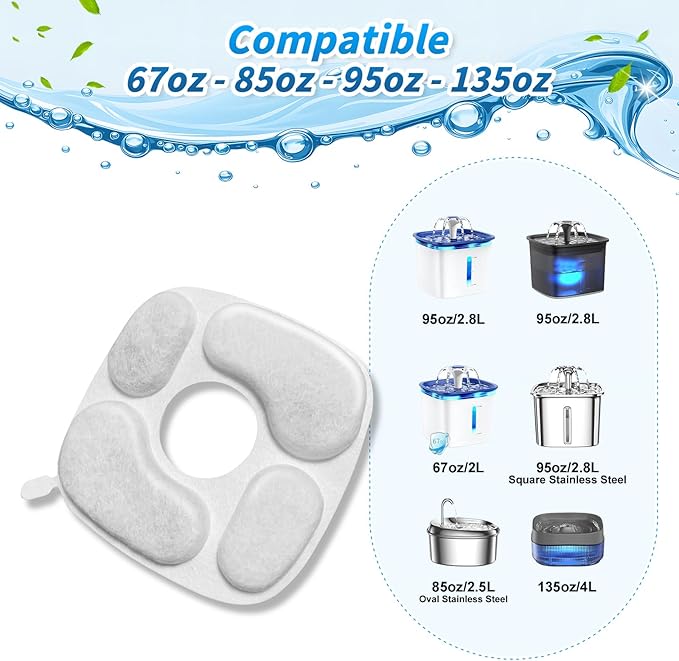 Filtros para Fuente de Agua Automática para Gatos 95 oz/2.8 L (12 Filtros+12 Esponjas) miniatura 2
