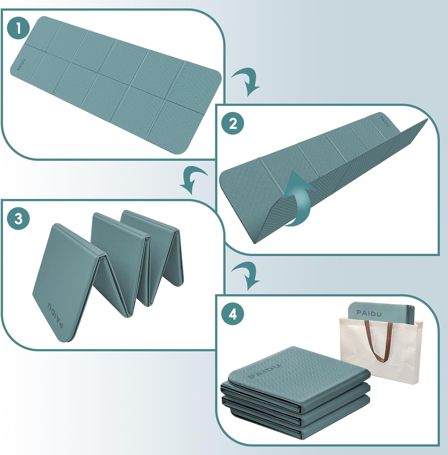 Foldable Yoga Mat for Travel, 70"x24"x0.31" (8MM) TPE Double-Sided Non-Slip Pilates Mat with Carrying Bag for Yoga, Pilates, Fitness and Home/Outdoor Workouts