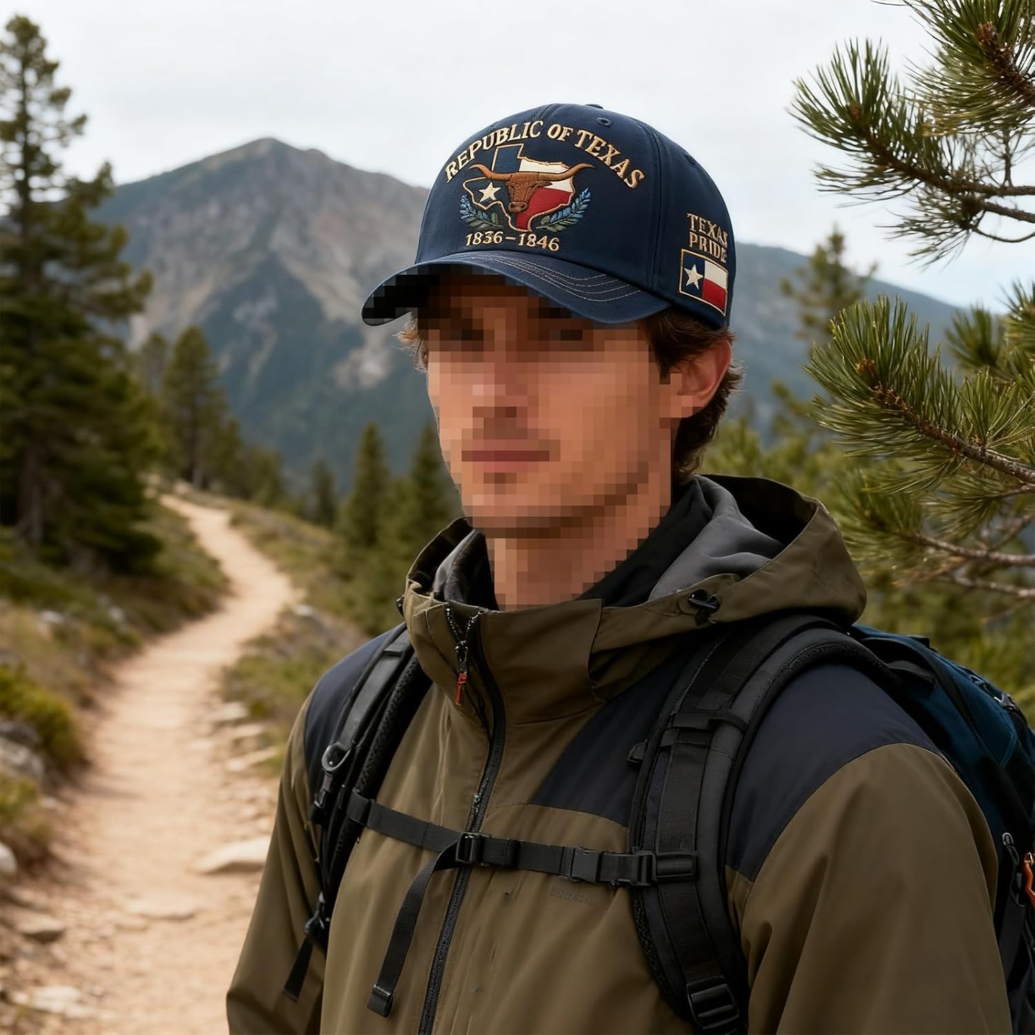 Republic of Texas Commemorative Hat – Hand Embroidered Baseball Cap with Dome Top and Short Brim, Totem National Style Blue-Black - Image 6