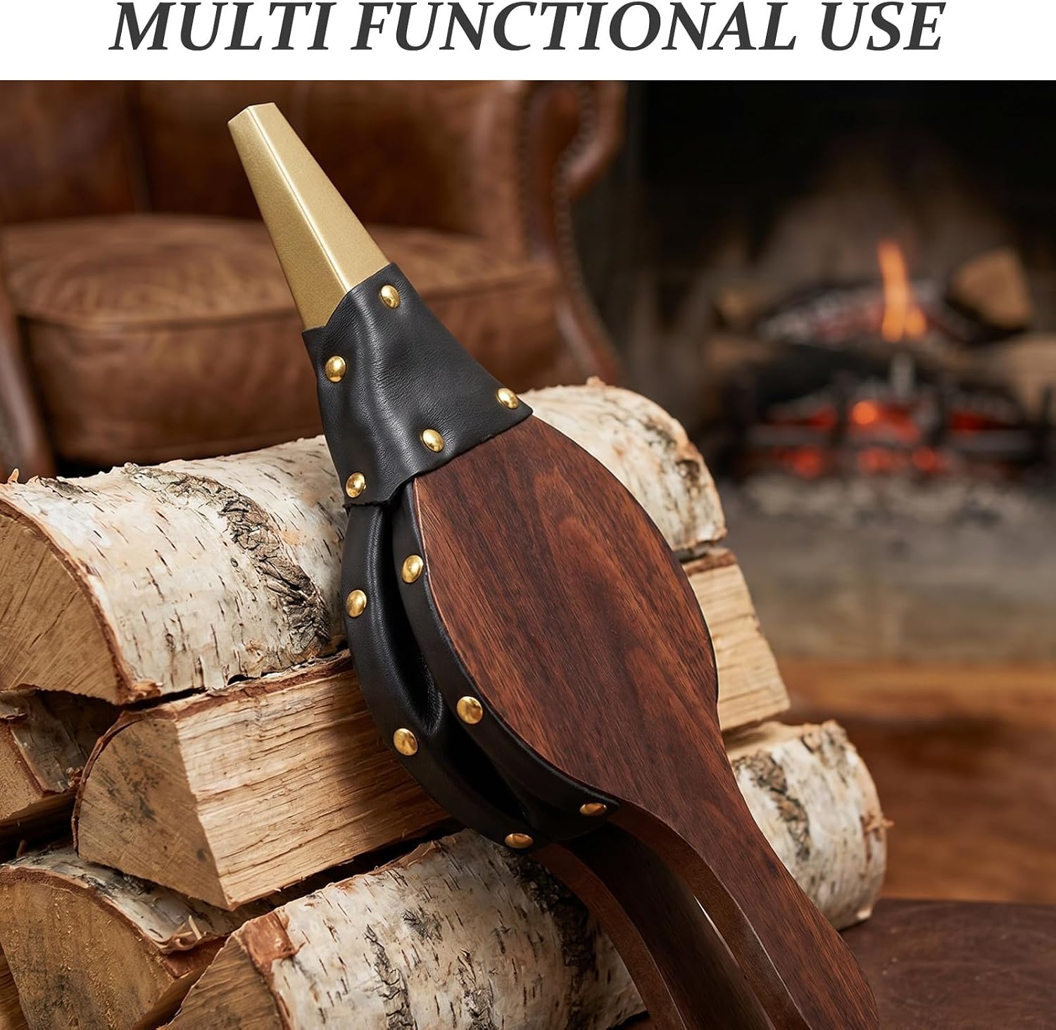 Operitacx 2pcs Fireplace Bellows: 12"x5" Vintage Manual Air Blower - Wooden Hand Bellows with Metal Tip - Outdoor Handheld Tool for Wood Stove BBQ Fireplace Fire Pit