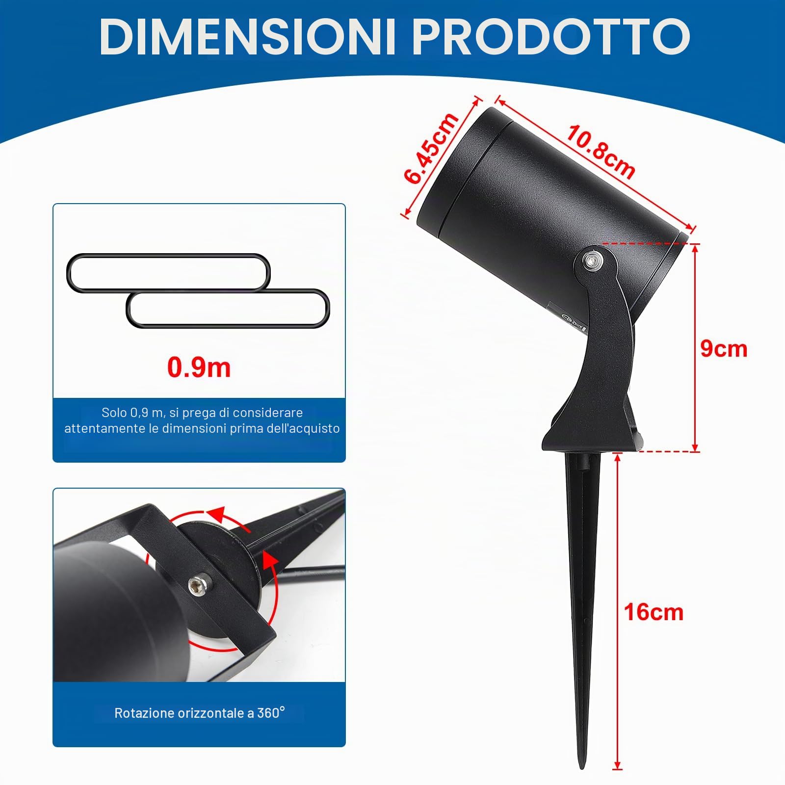 CPROSP 2PCS Faretti da Giardino Gu10, 5W 3000K Bianco Caldo LED | Faretti da Esterno con Picchetto Esterno; Faretto Giardino con Connettore Impermeabile; per Terrazza, Vialetti, Laghetto IP65