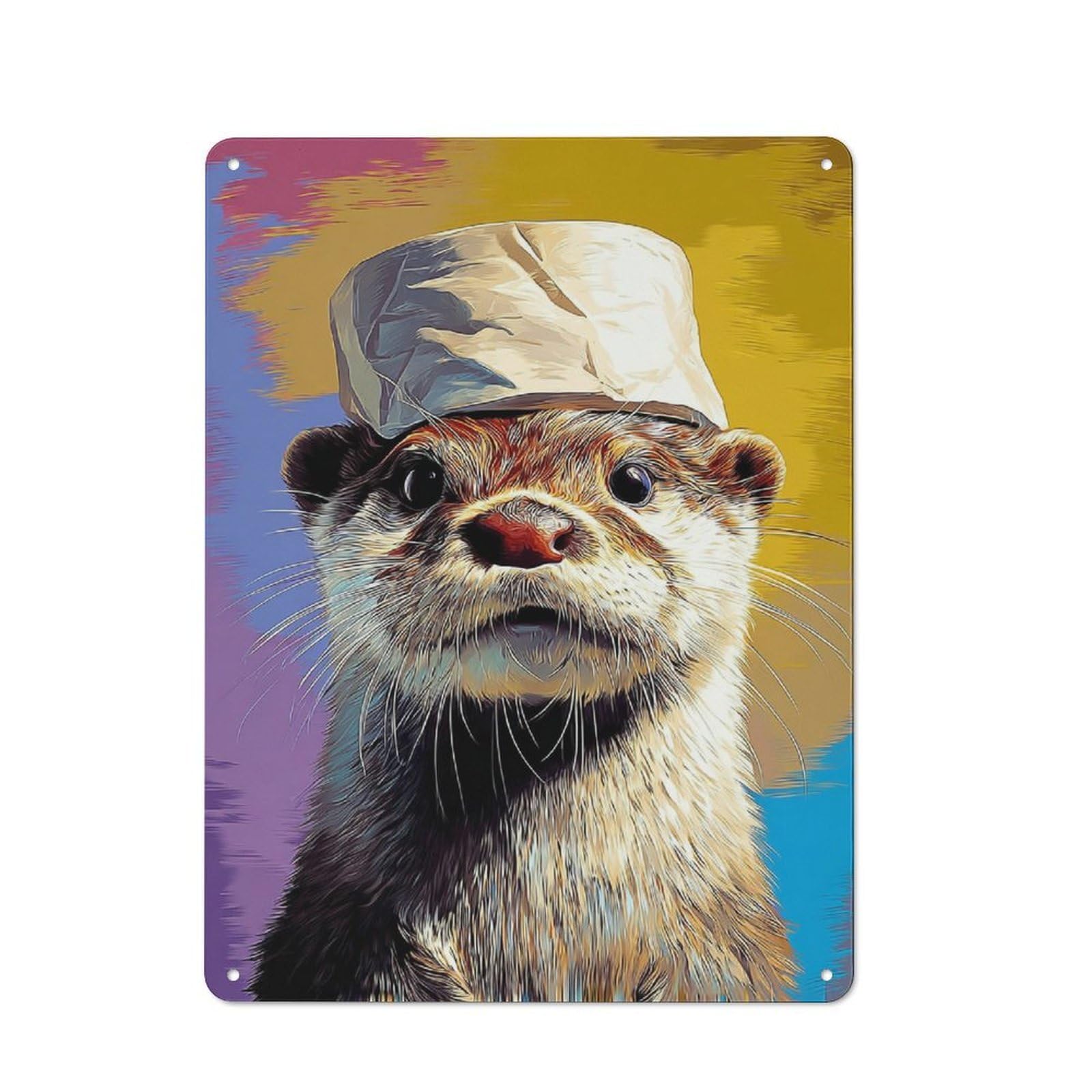 Junmoney Otter In A Chef's Hat Tin Sign 40X30cm With For Home Bar Wall, Vintage Decor, Wall Decoration For A Recently Updated Home Bar