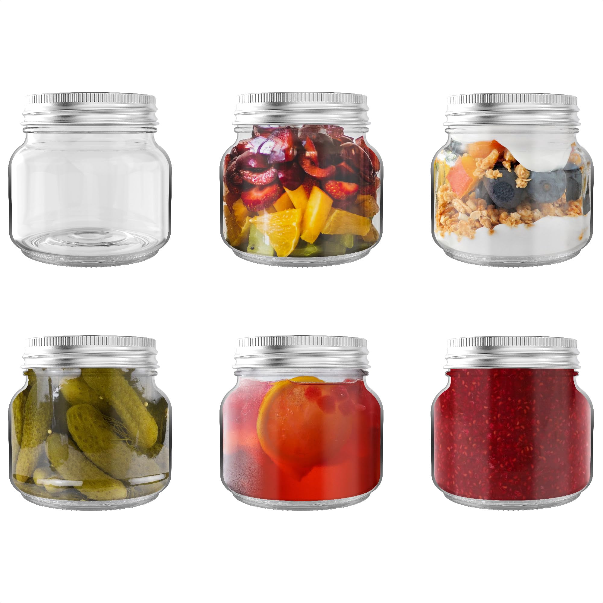Heftman Clear/Silver Glass Mason Jars With Lids - Set Of 6 250Ml Air Tight Jars For Overnight Oats, Homemade Jam - Sturdy Glass Jar With Lid For Honey, Pickling, Preserving, Baby Food Storage (250Ml) 6250Ml