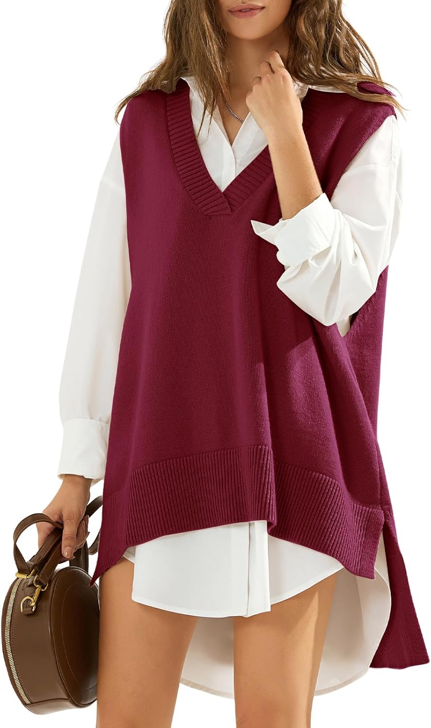 EXLURA Womens Oversized Sweater Vest Knit V Neck Tunic Casual Sleeveless Long Pullover Tank Tops Fall Winter Trendy 2025