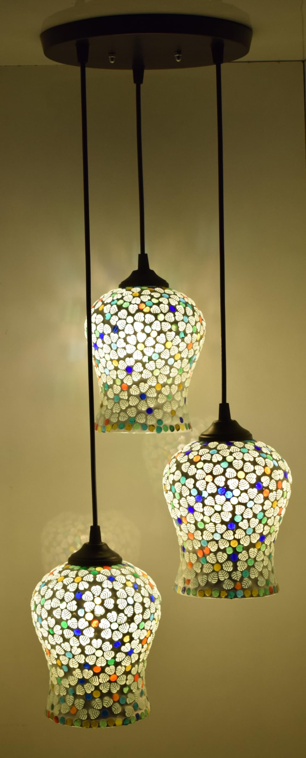 CRAFTVERRE Handicrafted Mosaic Triple Pendant/Hanging Light Home Decor Items, Ceiling Decorative Chandelier Home,Living Room Jhumar Lighting for Restaurant/Hotel(Bulb Not Included) (TTB011) (B0CJMHLZSG) Amazon Price History, Amazon Price Tracker
