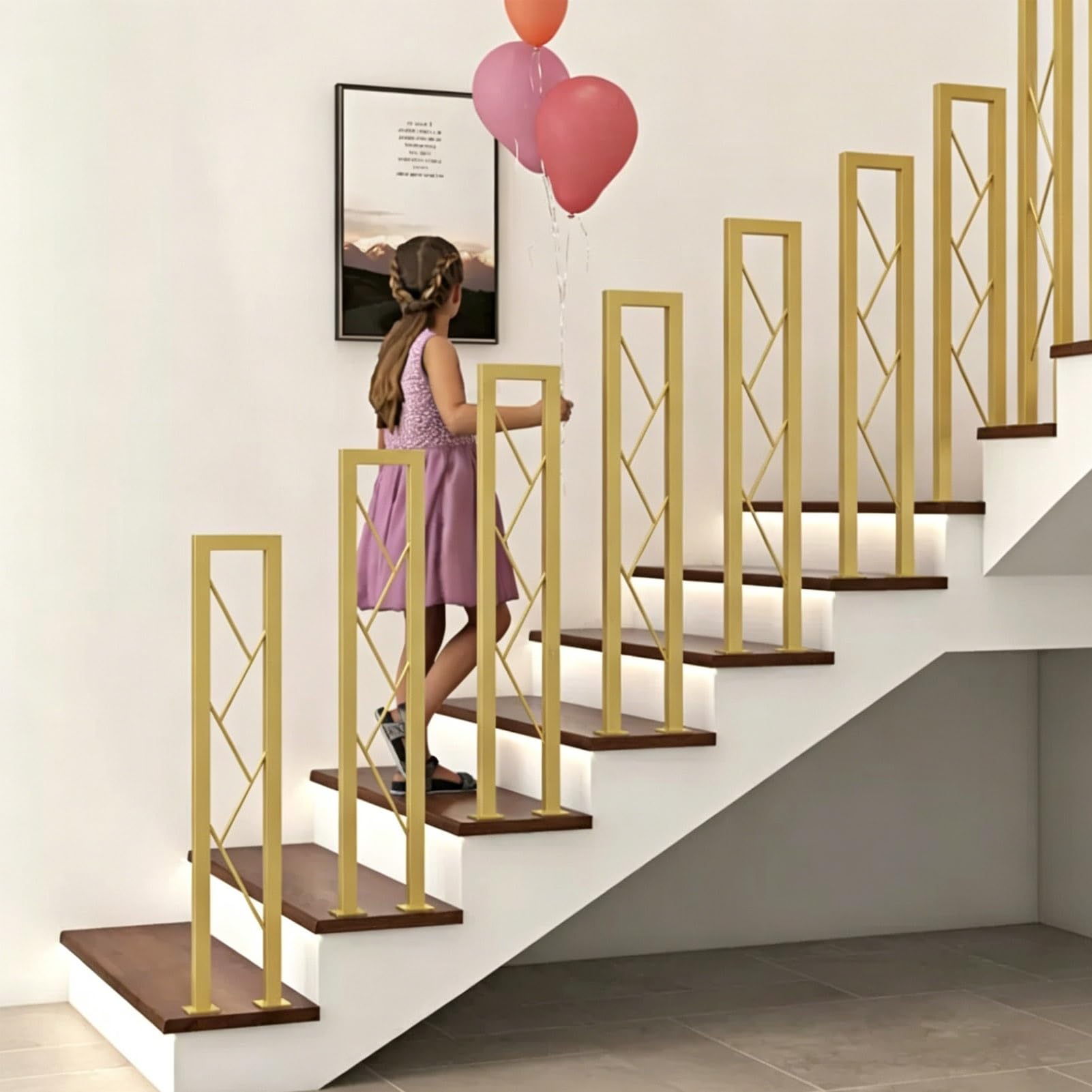 U-Shaped Stair Railing - Gold Industrial Wrought Iron Stairs Handrail Banister for Outside Garden Entrance Backyard Balcony, Hand Rails Support Rod(75cm/30in)
