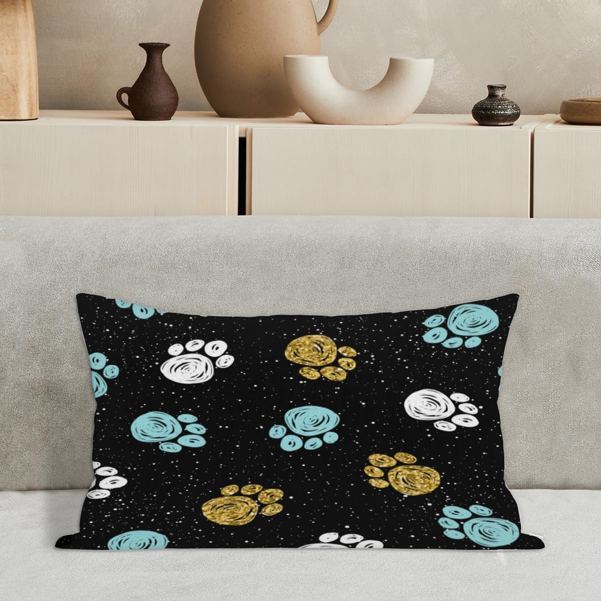 Cute Paw Print Throw Pillow Covers Set of 2 12x24 Inch Decorative Cushion Case Modern Farmhouse Breathable Pillowcase for Couch Sofa Bed Car Living Room Home Decor