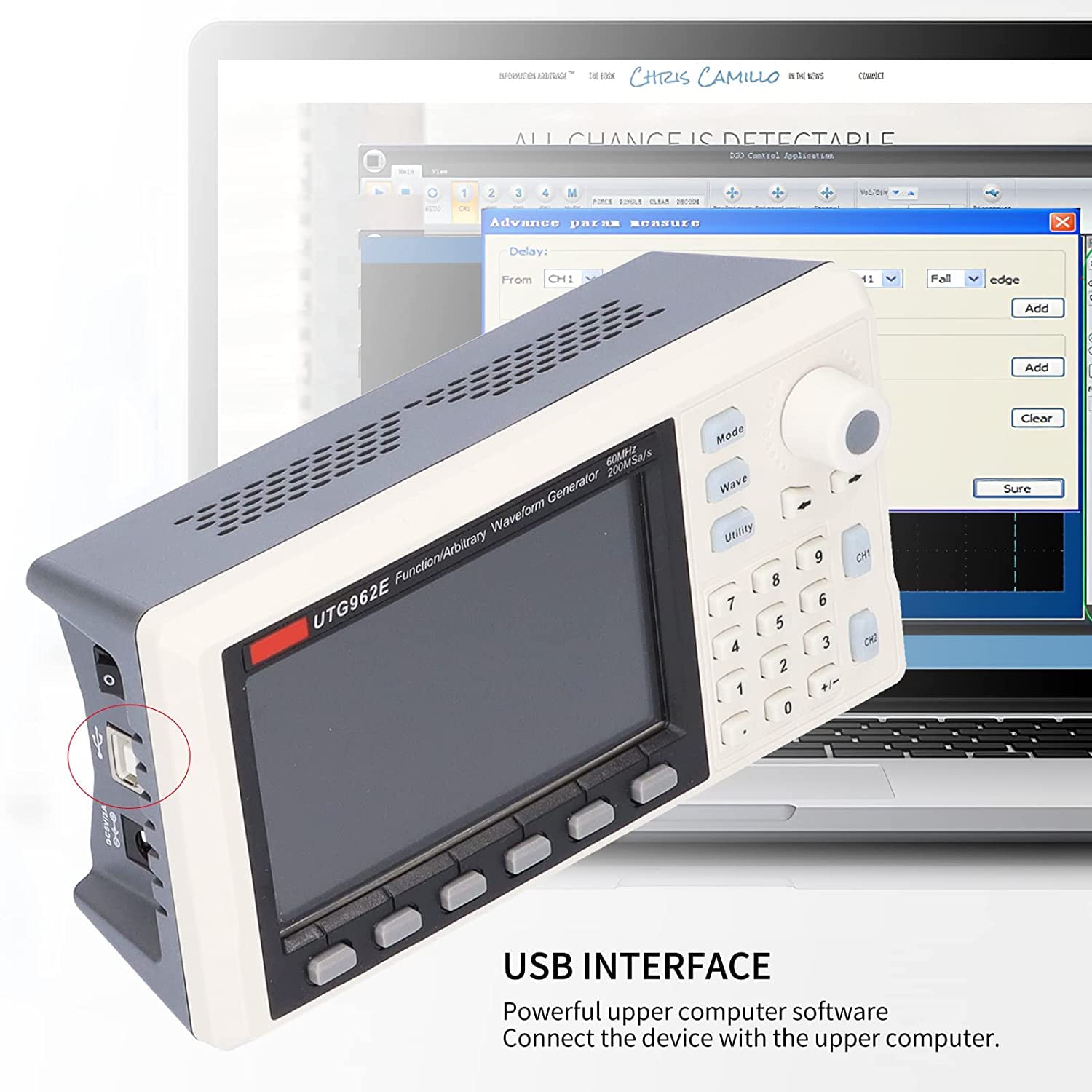 UNI-T UTG962E Signalgenerator, DDS 60MHz Function Arbitrary Waveform Generator mit 4,3 Zoll TFT LCD, 200MSa/s 2-Kanal Frequenzmesser (110-240V EU Plug) Shop in Deutschland, 3 Jahre Garantie !
