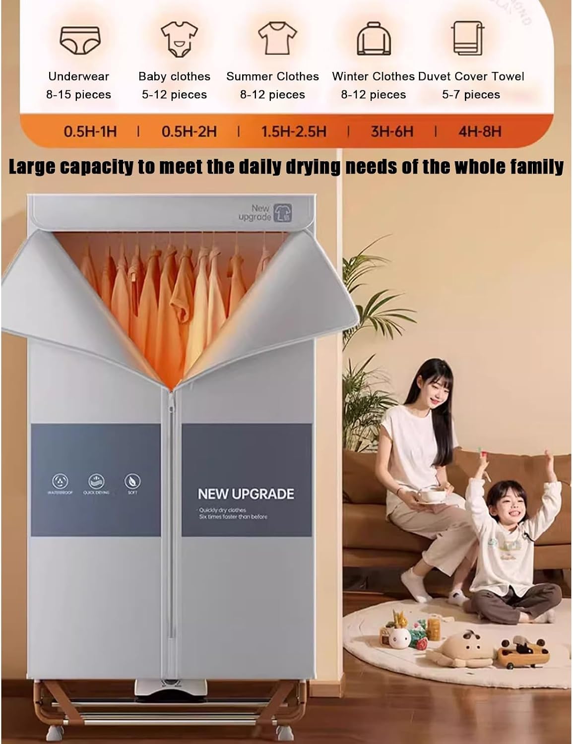 Portable Dryer, Electric Dryer, 1500 Watt Powerful Foldable Drying Rack, Energy Efficient Portable Dryer for Apartments, Indoors, Travelling, Rvs -(Gray-170Cm)