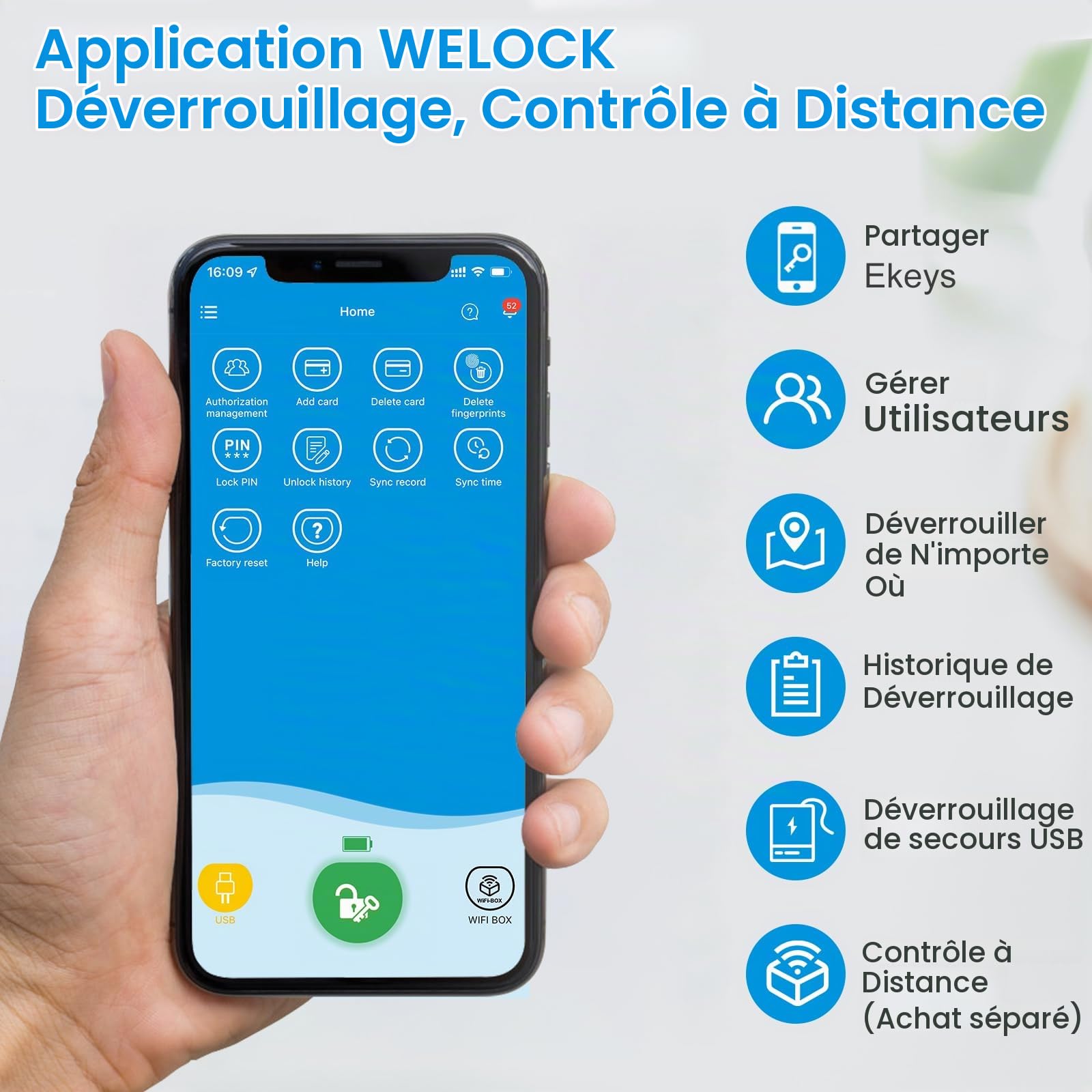 WELOCK SECBN51 Serrure Connectée serrure empreinte digitale | Carte RFID,APP,Serrure biométrique WiFi accès à distance,cylindre electronique 30/30,Smart Lock pour maison connectée