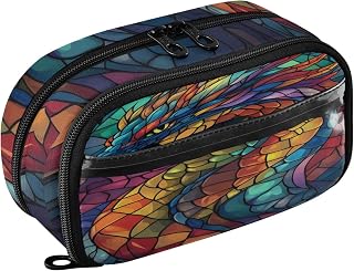 ALAZA Dragon Head Boho Colorful Stained Glass Pencil Case Pouch Large Capacity Pencil Boxes Clear Pen Bag Organizer for Boys Girls School Supplies 3 Compartments Zipper