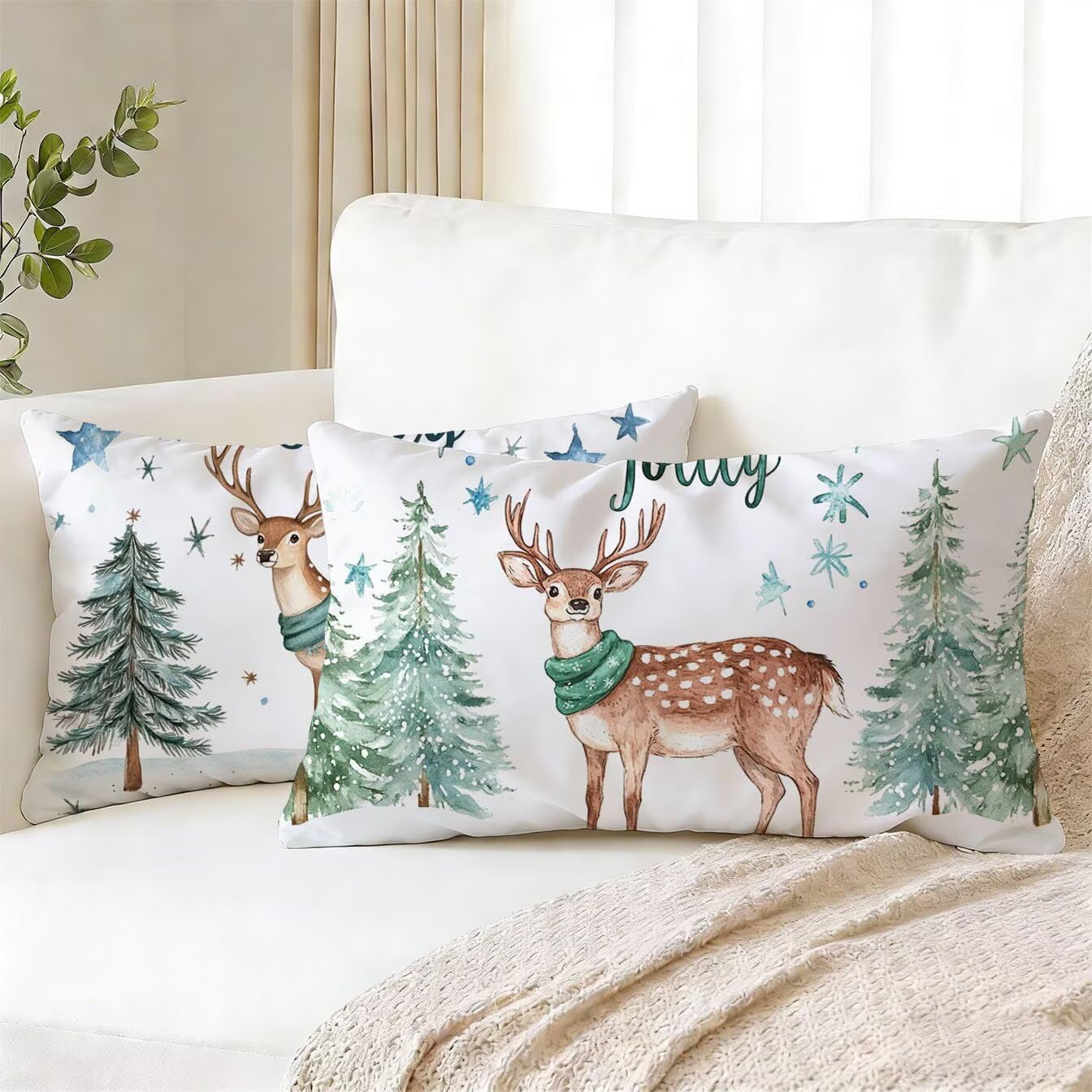 Housse Coussin 50x90 Lot de 2 Velours Coussin Canape Cerf v-556