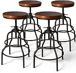 Vintage Industrial Bar Stool-Rustic Swivel Barstools-Round Wood Metal Base-Kitchen Counter Height Adjustable Pipe Stool-Cast Steel Chairs 20-27 Inch (Set of 2)