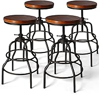 Vista 13 de LOKKHAN - Taburete de bar vintage industrial - Taburetes giratorios rústicos - Base redonda de madera y metal - Taburete de bar de altura ajustable