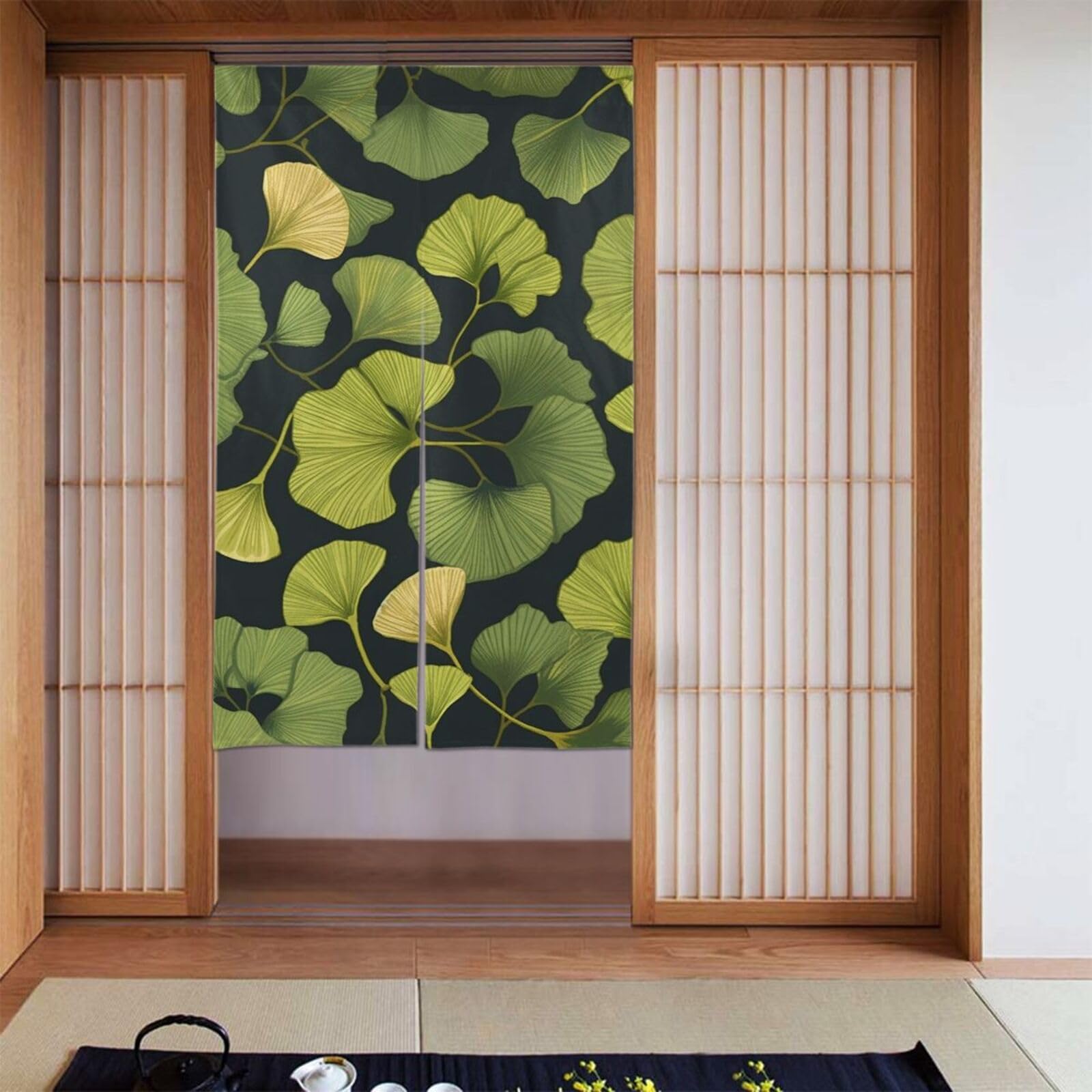 FodPand Personalized Door Curtain for Doorway Privac 34"X 56", Blackout Kitchen Curtains Window Treatment 2 Panel Ginkgo Biloba Door Curtain Tapestry Hanging Room Divider Home Decor