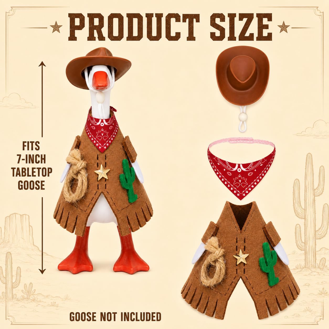 7 Inch Desk Goose Outfits Desktop Goose Accessories Set (Western Cowboy) image 4