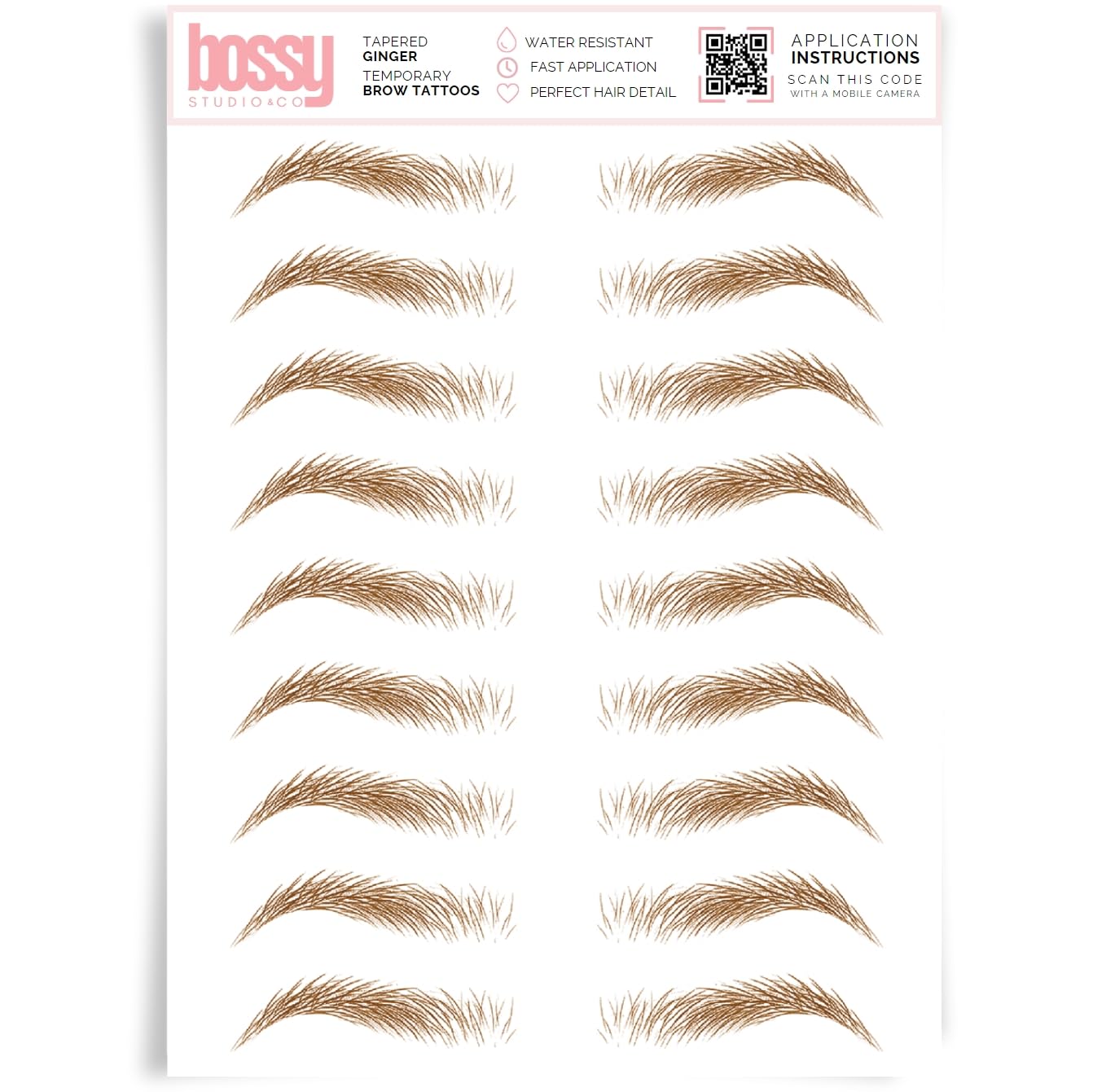 Brows by Bossy Studio & Co Temporary Eyebrow Tattoos Waterproof Eyebrow Stickers, False Tattoos Hair Like Peel Off Instant Transfer Brow tapered
