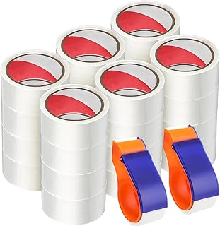 26 Pcs Packing Tape with Dispenser 24 Rolls Storage Heavy Duty Packaging Tape 2 Pcs Packing Tape Dispenser for Shipping Moving Sealing, 1.88 Inches Wide, 65 Yards Per Roll Total 1560 Yards
