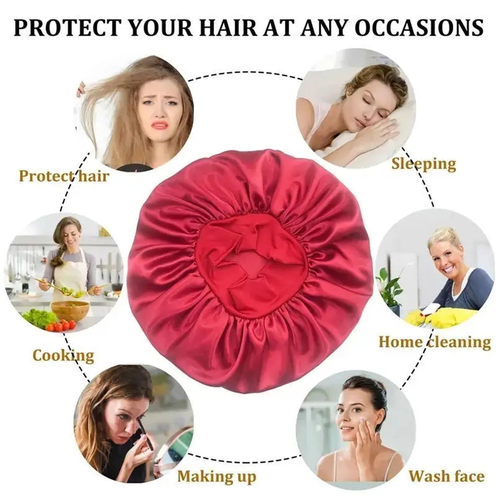 Cofano In Seta Cofano Unisex Cappello A Tesa Larga In Raso Solido Cura Dei Capelli Cuffia For Bagno For Il Sonno Fascia Elastica Morbida Avvolgimento For La Testa(Black)