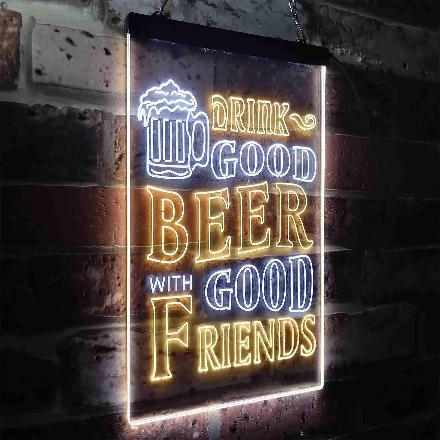 ADVPRO Drink Good Beer with Good Friends Bar Dual Color LED Neon Sign White & Yellow 12" x 16" st6s34-i3416-wy