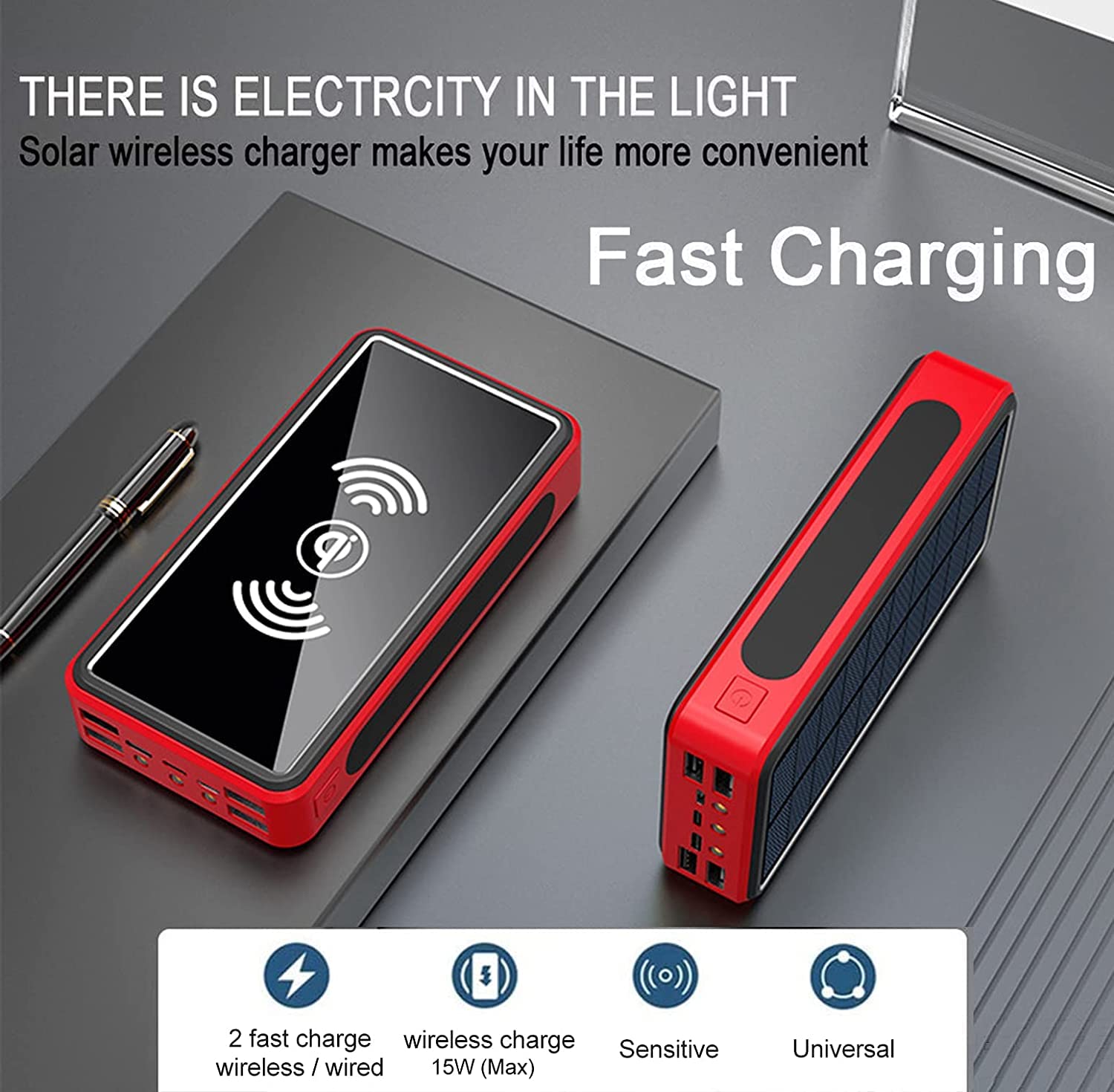 Batterie Externe Solaire, Chargeur Solaire 50000mAh Power Bank Haute