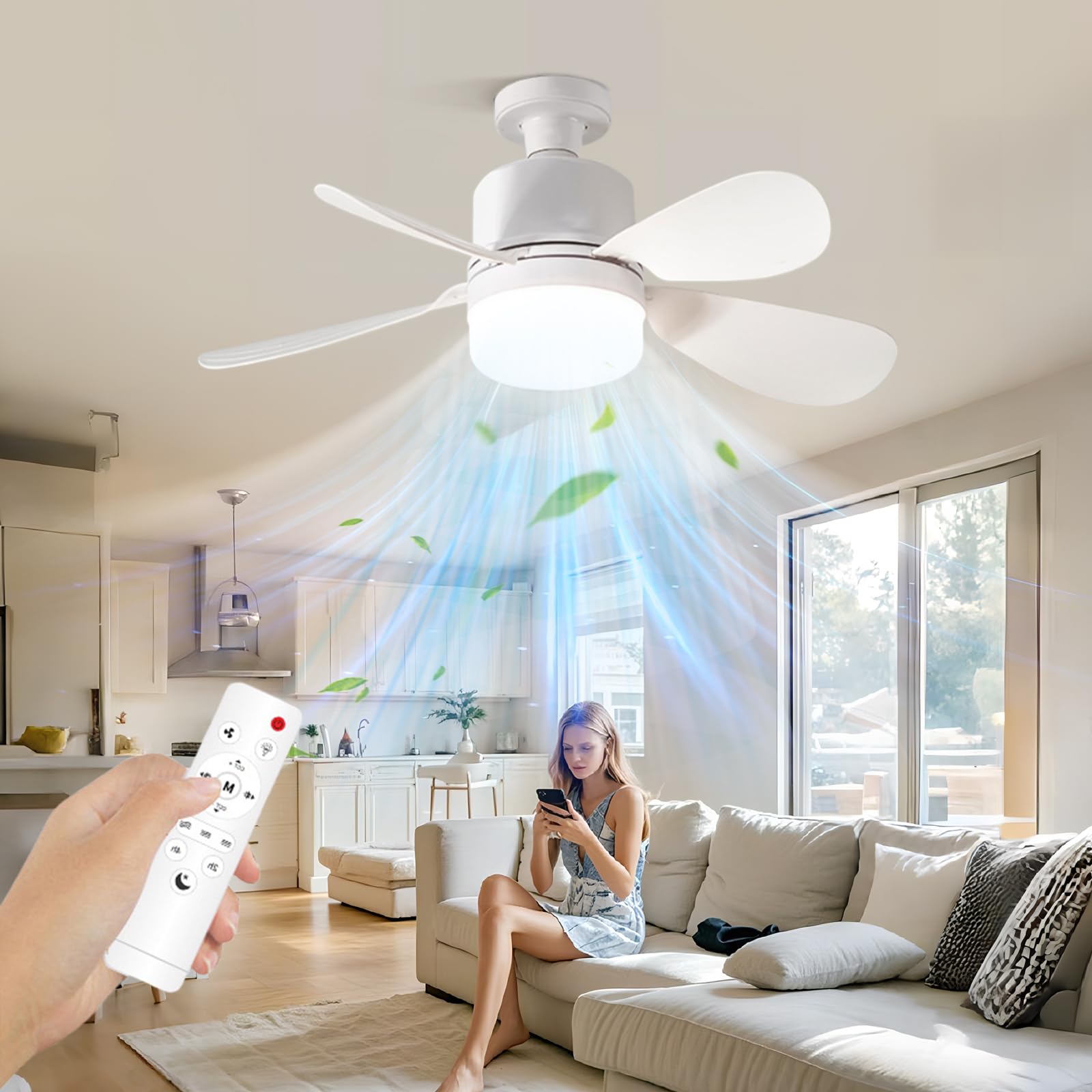 LampadarioVentilatoreCamera da Letto, Ventilatore con Luce e27, Lampadario con Ventola e Telecomando, Lampada Ventola led, Ventilatore da soffitto con Lampada