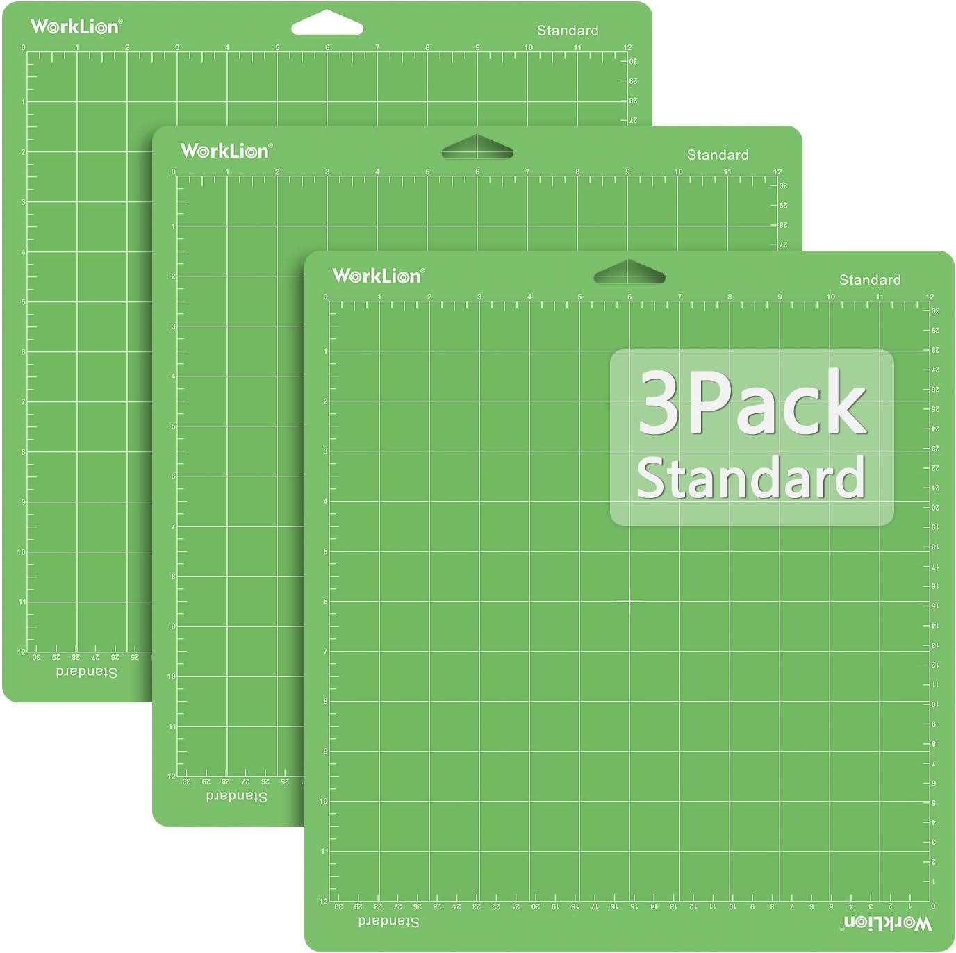 WORKLION 12x12 Cutting Mat for Cricut: (Standard adhesive, 3 Mats) Cricut Explore One/Air/Air 2/Maker Standard Adhesive Sticky Green Quilting Cricket Replacement Cut Mats