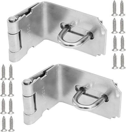 2 cerrojos de 4 pulgadas para candado de 90 grados, cierre de puerta de seguridad de acero inoxidable, cerrojo para puerta de granero en ángulo