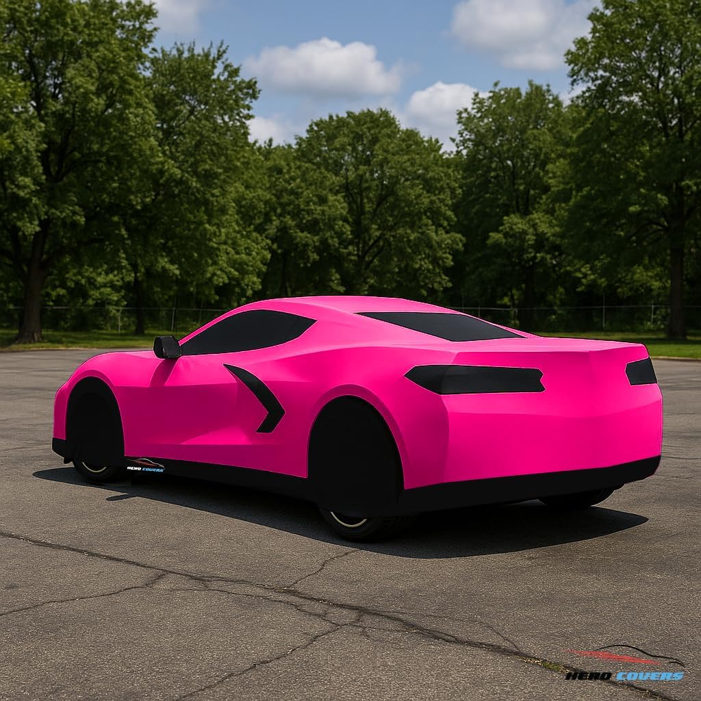 Car Cover I Fit for Corvette C8 I Indoor and Outdoor I Protection from Sun, Dirt and Rain I Custom Fit I Includes Carrying Bag (Pink)