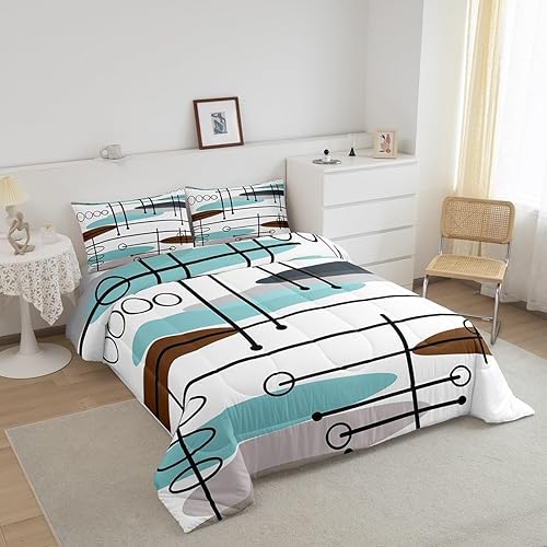 Miniatura 2 de Juego de edredón de mediados de siglo, tamaño King, moderno juego de ropa de cama minimalista hippie, juegos de edredón de arte abstracto, juego de