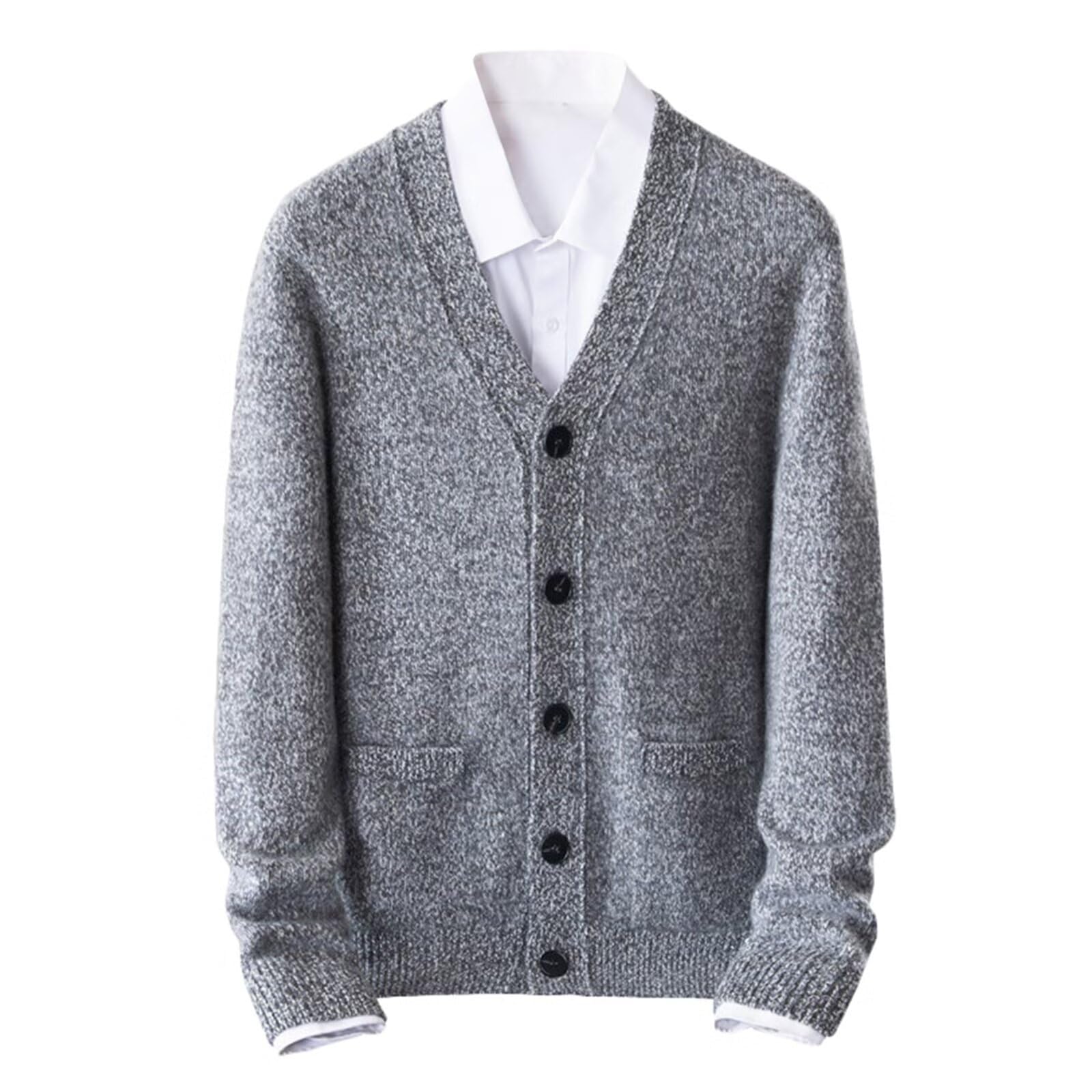 HNVAVQ Cárdigan Hombre 100% Cachemira Chaqueta de Punto Cuello V | 100% cachemira, suave transpirable, cuello V elegante, botones frontales, ideal con camisa o chaqueta