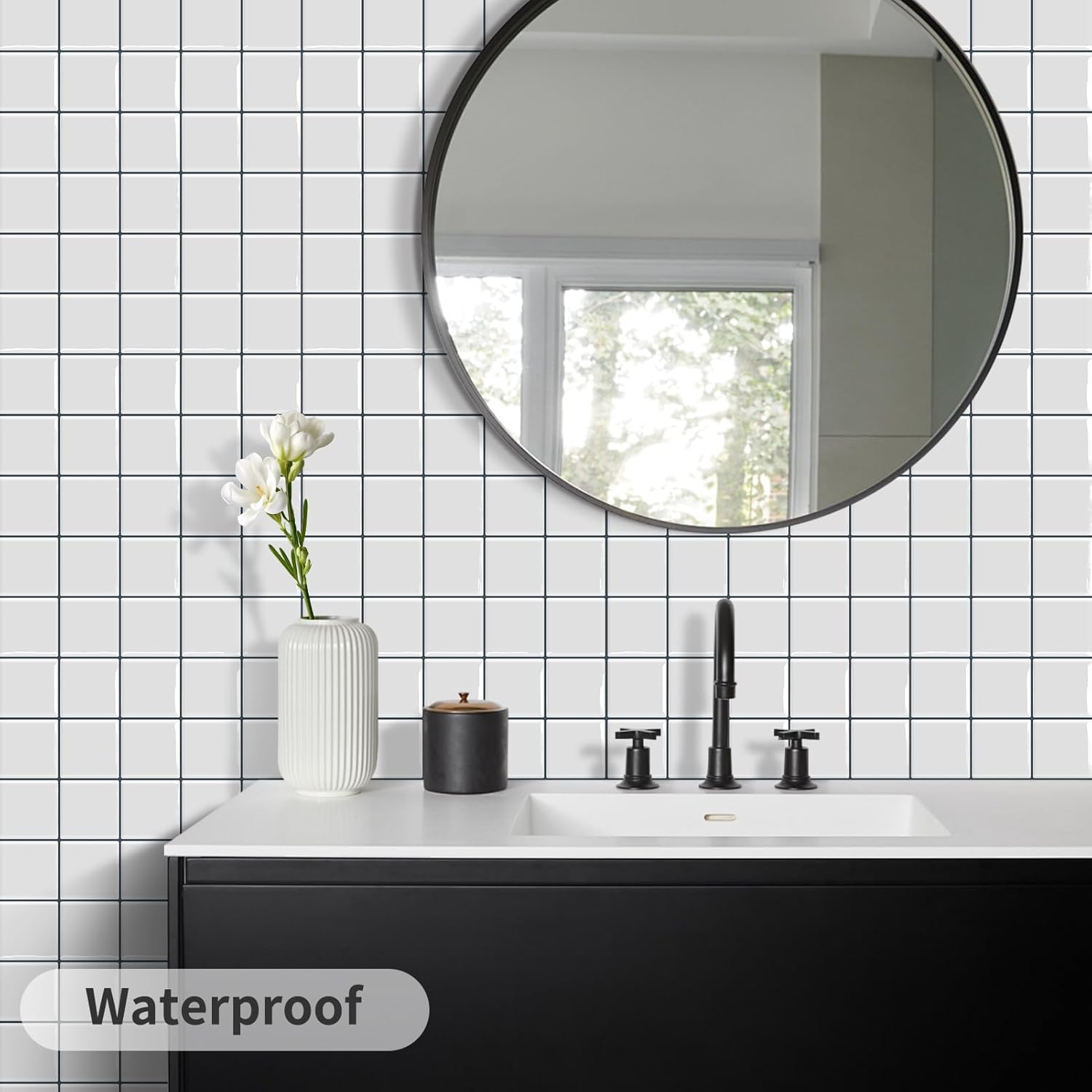 DEWOO Square Peel and Stick Backsplash Tiles Self Adhesive Subway Checkered Grid for Kitchen Bathroom Wall White (10-Sheet,12"×12")