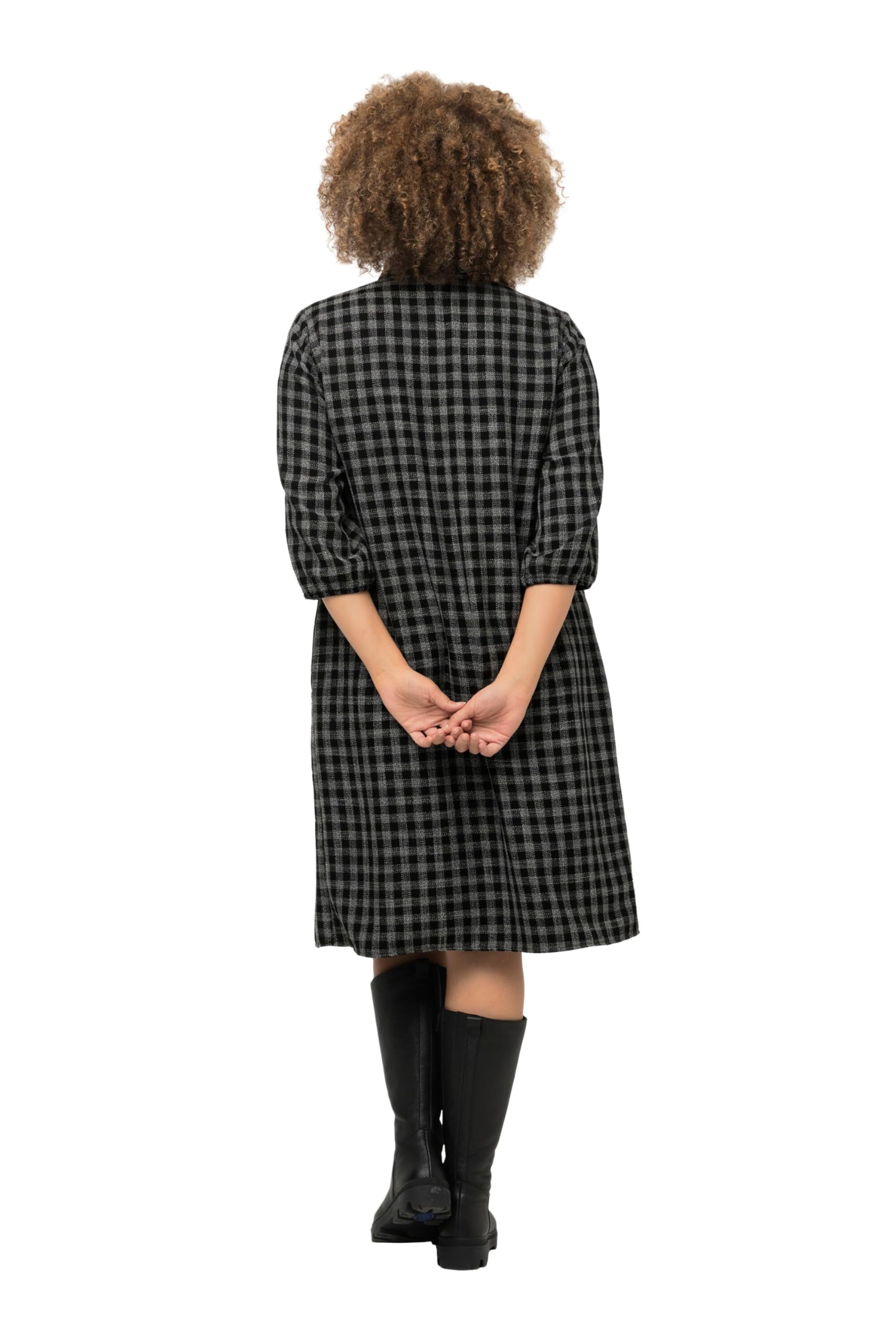 Ulla Popken Damen große Größen Übergrößen Plus Size Karokleid, A-Linie, Hemdragen, 3/4-Arm, Midikleid 821202