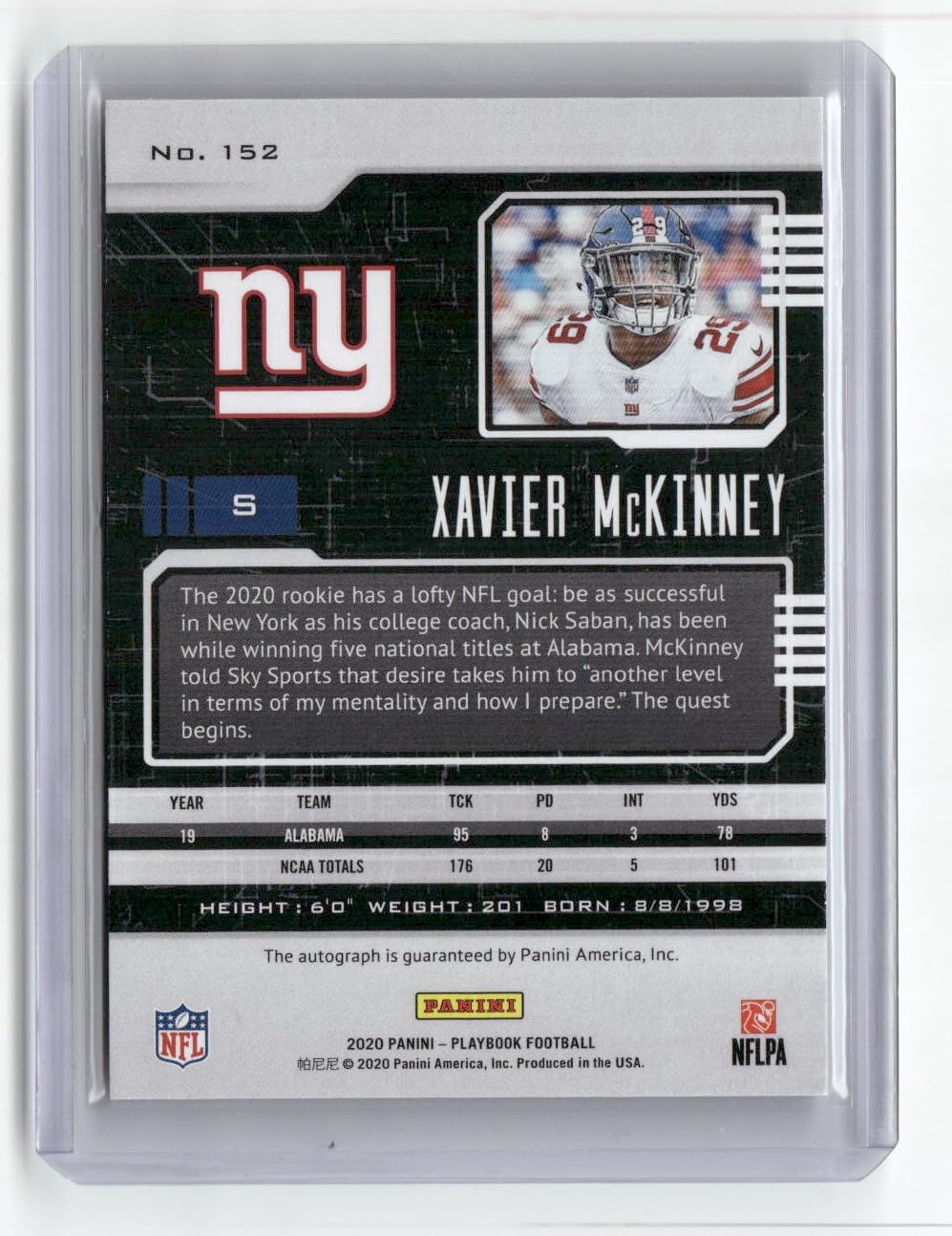 Vintage 2020 Panini Playbook Xavier McKinney #152 Autographed Rookie RC Football Card