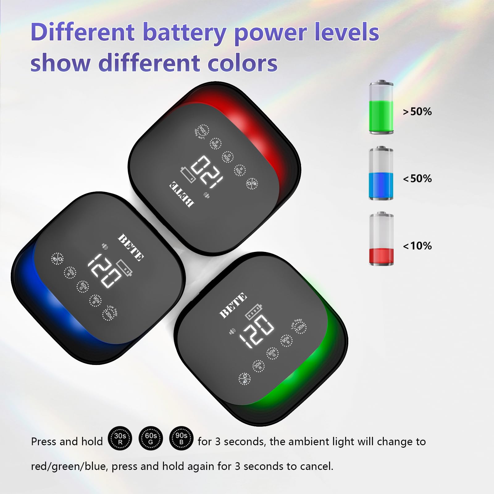 Lampes UV LED sans fil BETE 60W - Séchoir pour vernis gel rechargeable avec capteur automatique, 30 perles et 4 réglages de minuteur portable pour usage domestique/salon Black
