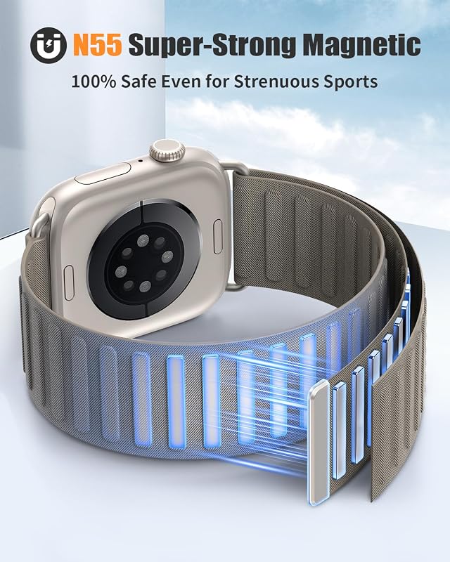 Curea sport AMSKY din nailon cu buclă magnetică, moale, pentru Apple Watch 38 40 41 42 44 45 46 49 mm iWatch Series 11 10 9 8 7 6 5 4 Ultra SE 3 2 1