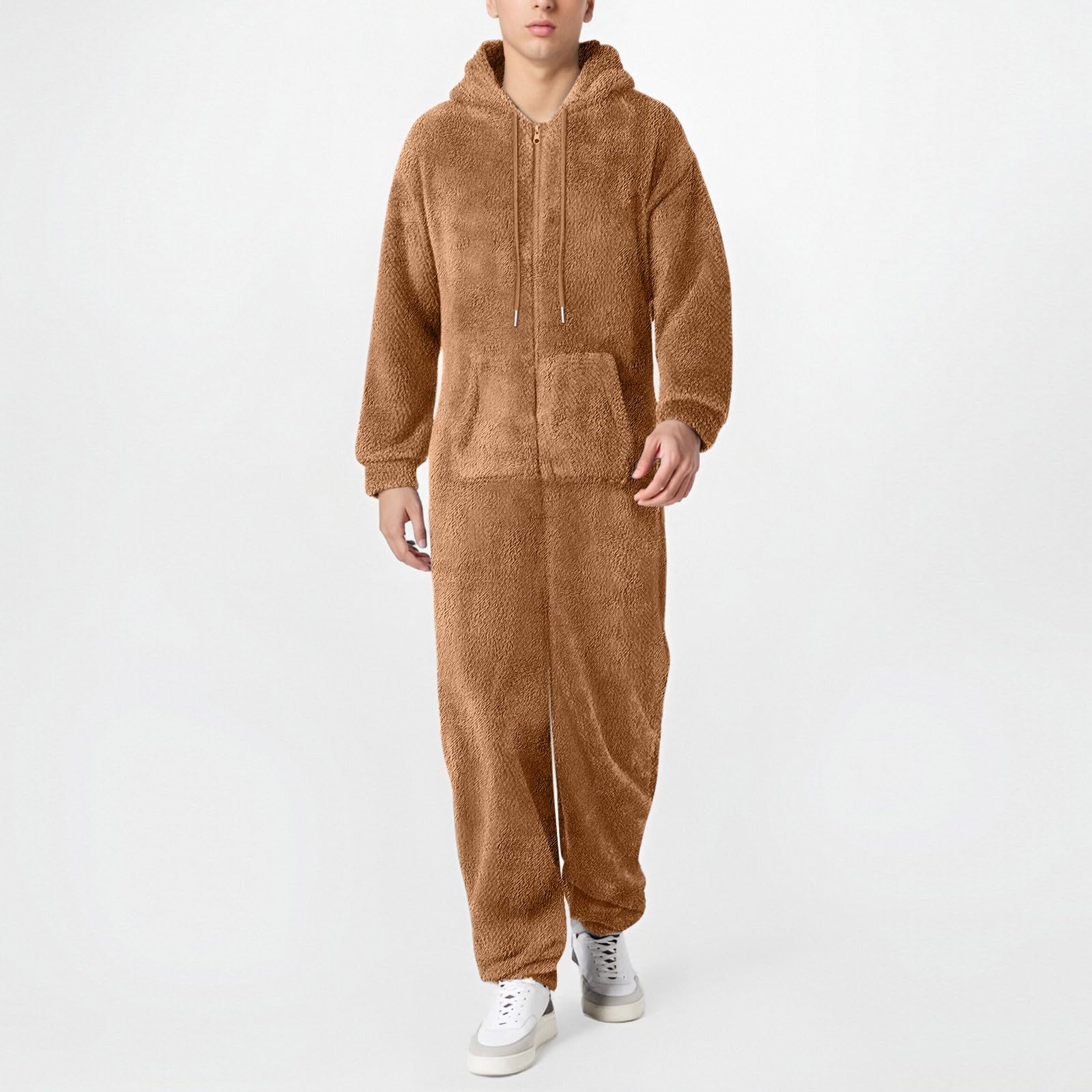 Mono de Invierno cálido para Hombre, Monocolor, de Felpa, Pijama Mullido, de Forro Polar, Pijama de una Pieza, Suave, Largo, con Capucha Cómodo y versátil