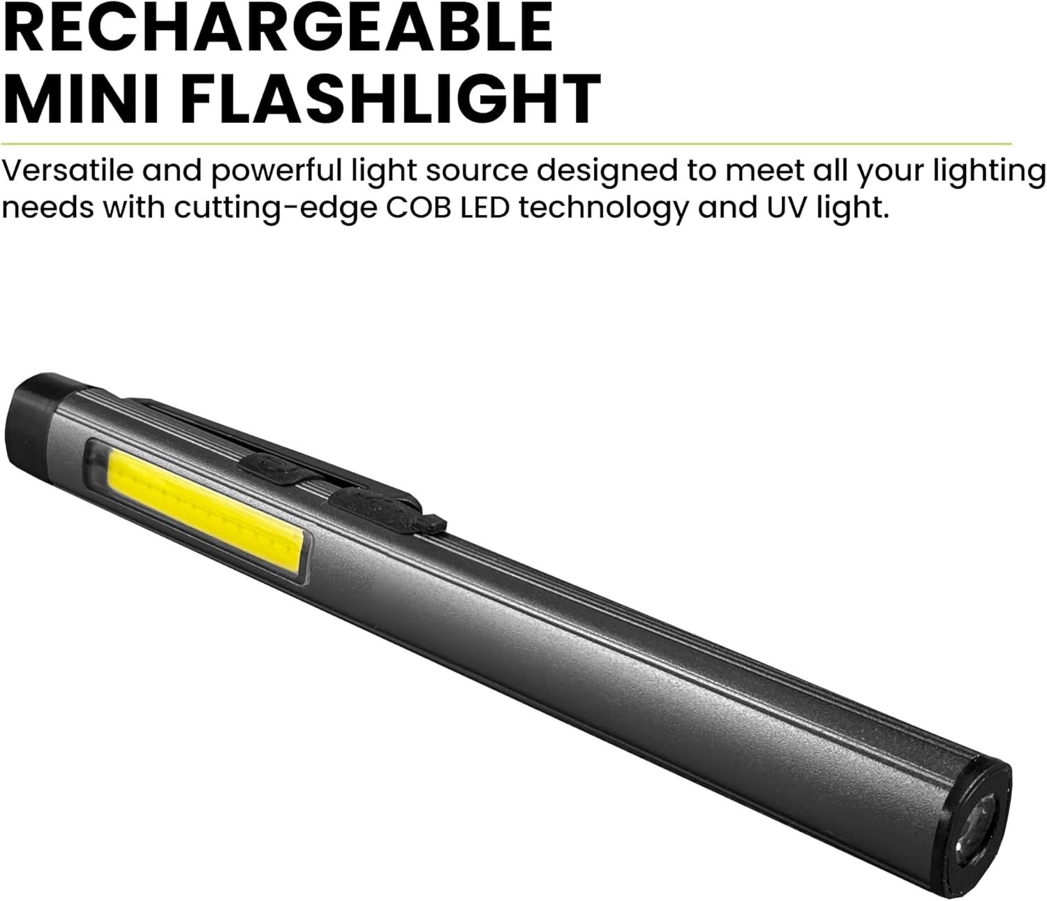 Power By GoGreen Lumi Mini Flashlight - 3 Modes - Rechargeable Lithium-Ion - UV Light - 150 Lumens - Silver