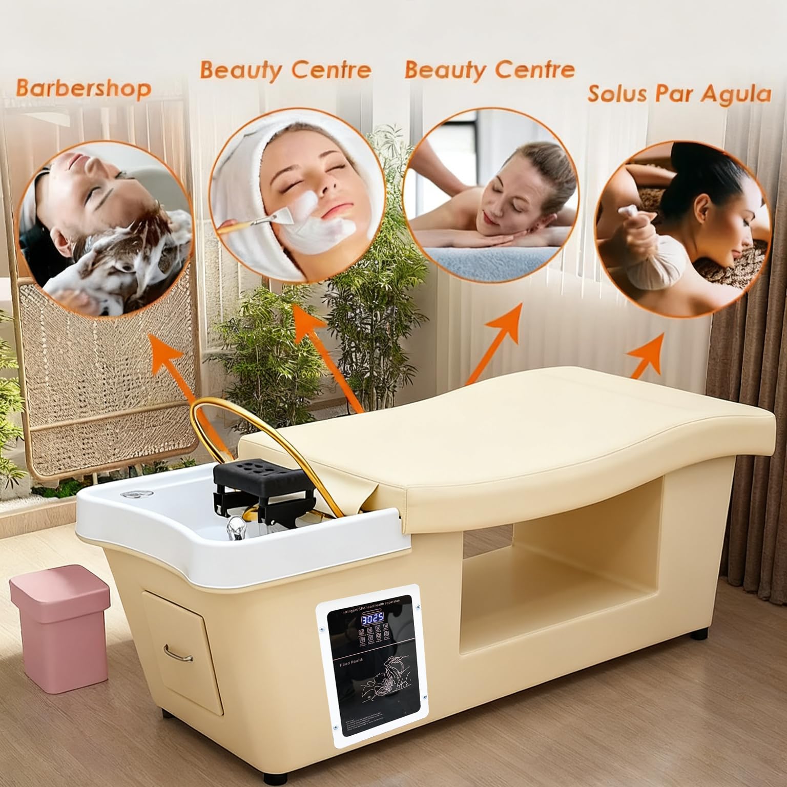 Lit de shampoing avec Machine à Vapeur pour Salons de beauté et spas