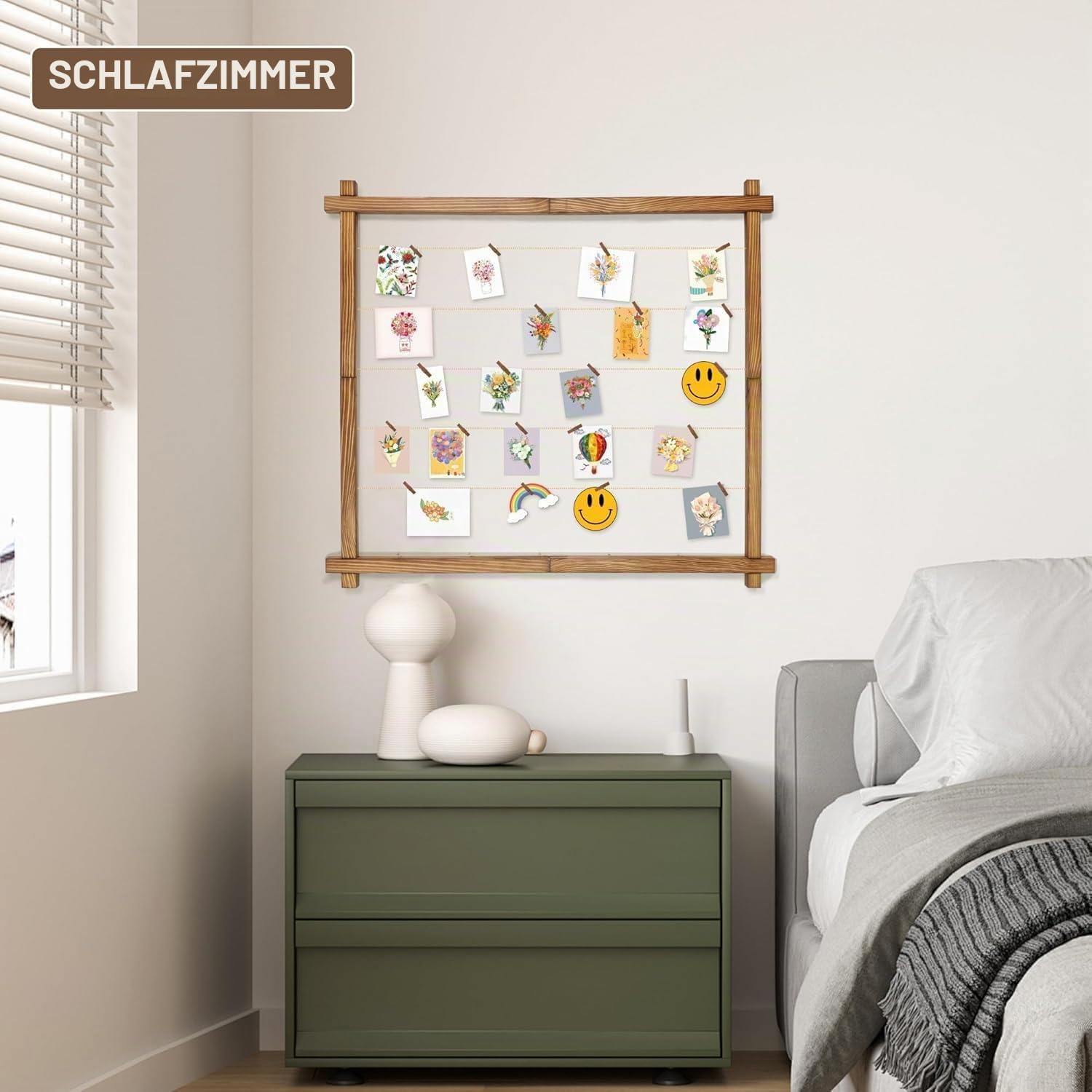 Holz-Bilderrahmen für Mehrere Bilder, Collage-Bilderrahmen für die Wand Mit Clips, Hängende Fototafel für die Heimdekoration, 2er-Set(Karbonisiertes Schwarz)