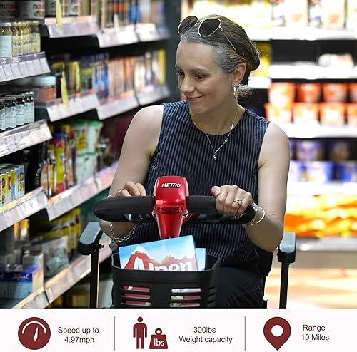 Miniatura 49 de Metro Mobility Patinetes de movilidad de 4 ruedas para personas mayores, scooter plegable de movilidad de 300 libras de capacidad para adultos
