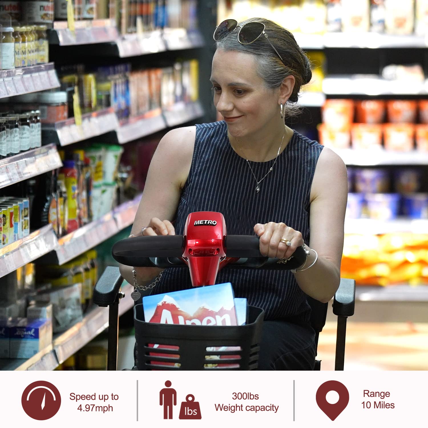 Mobility Scooter,Electric Power Mobile Wheelchair for Seniors —w LED Light,Cup & Phone Holder,Height Adjustable Seat, Slope Safety Mechanism for Adults Seniors,Red