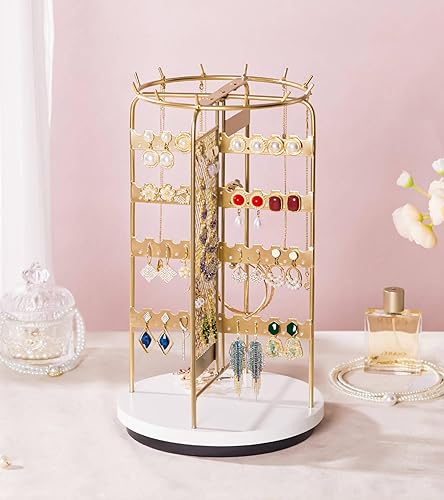 Miniatura 9 de Homde Soporte de joyería grande para tocador organizador de collar de aretes para mujeres modernas - Pulsera de reloj de metal Soporte giratorio que