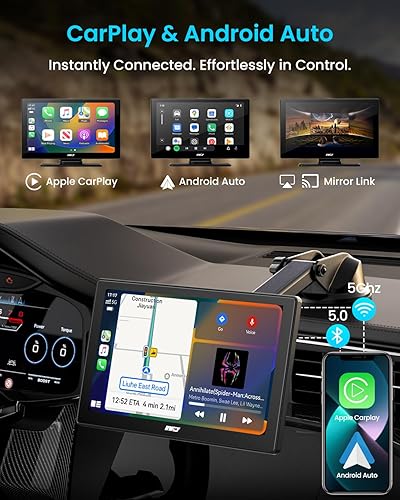 Miniatura 2 de IK5 - Pantalla inalámbrica Apple CarPlay y Android Auto de 9 pulgadas, estéreo portátil para automóvil con cámara de tablero 4K y cámara de respaldo