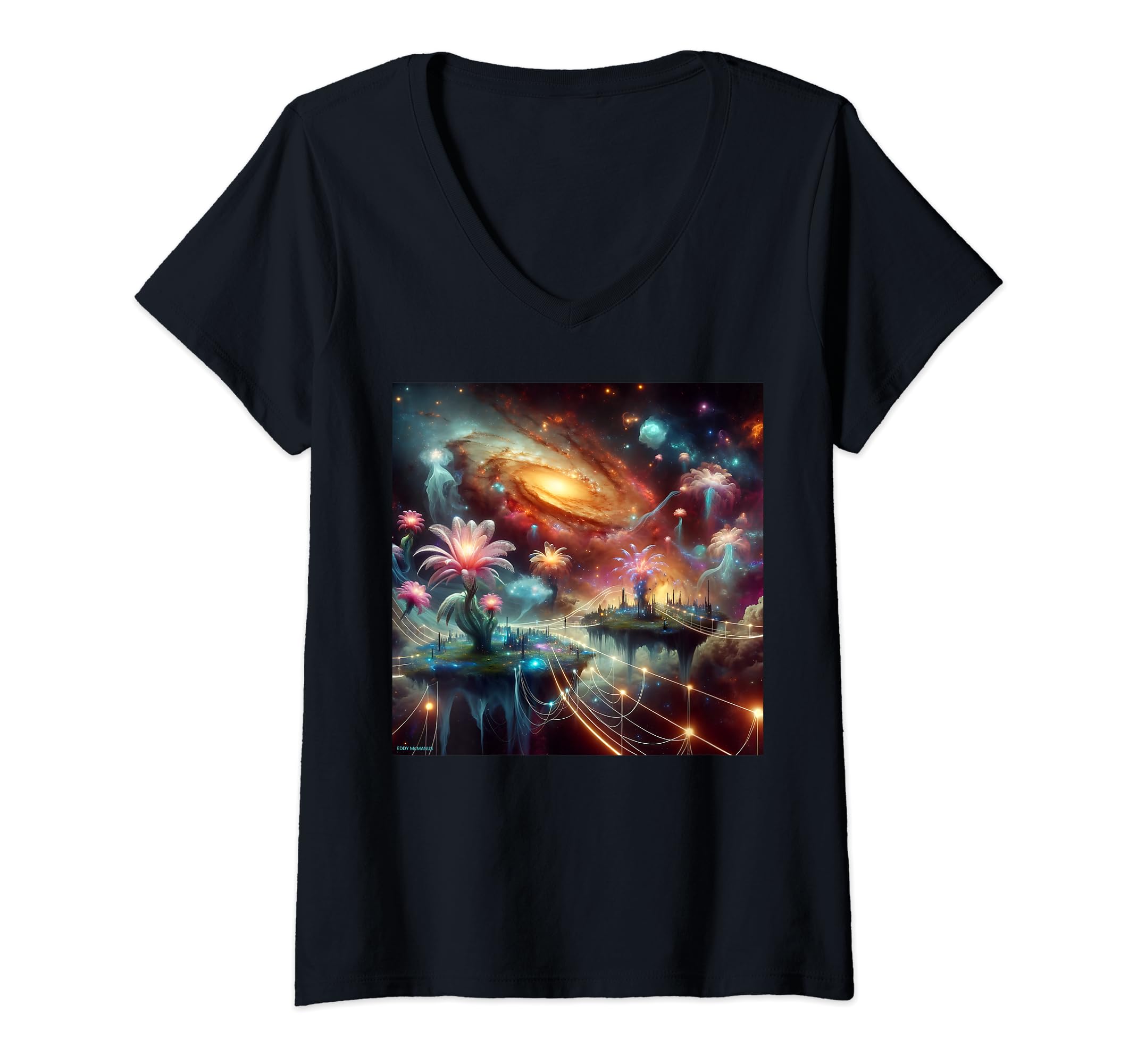 My Cosmic Dreams by Eddy McManusWomens Cosmic Garden 8 V-Neck T-Shirt