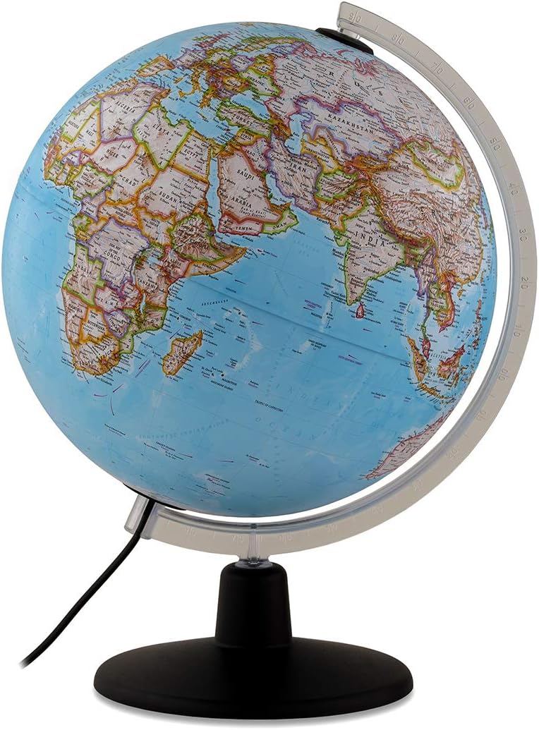 Tecnodidattica – NATGEO Classic Globe | Illuminated and revolving |Political and physical cartography | Text in English | 12"/30cm Diameter