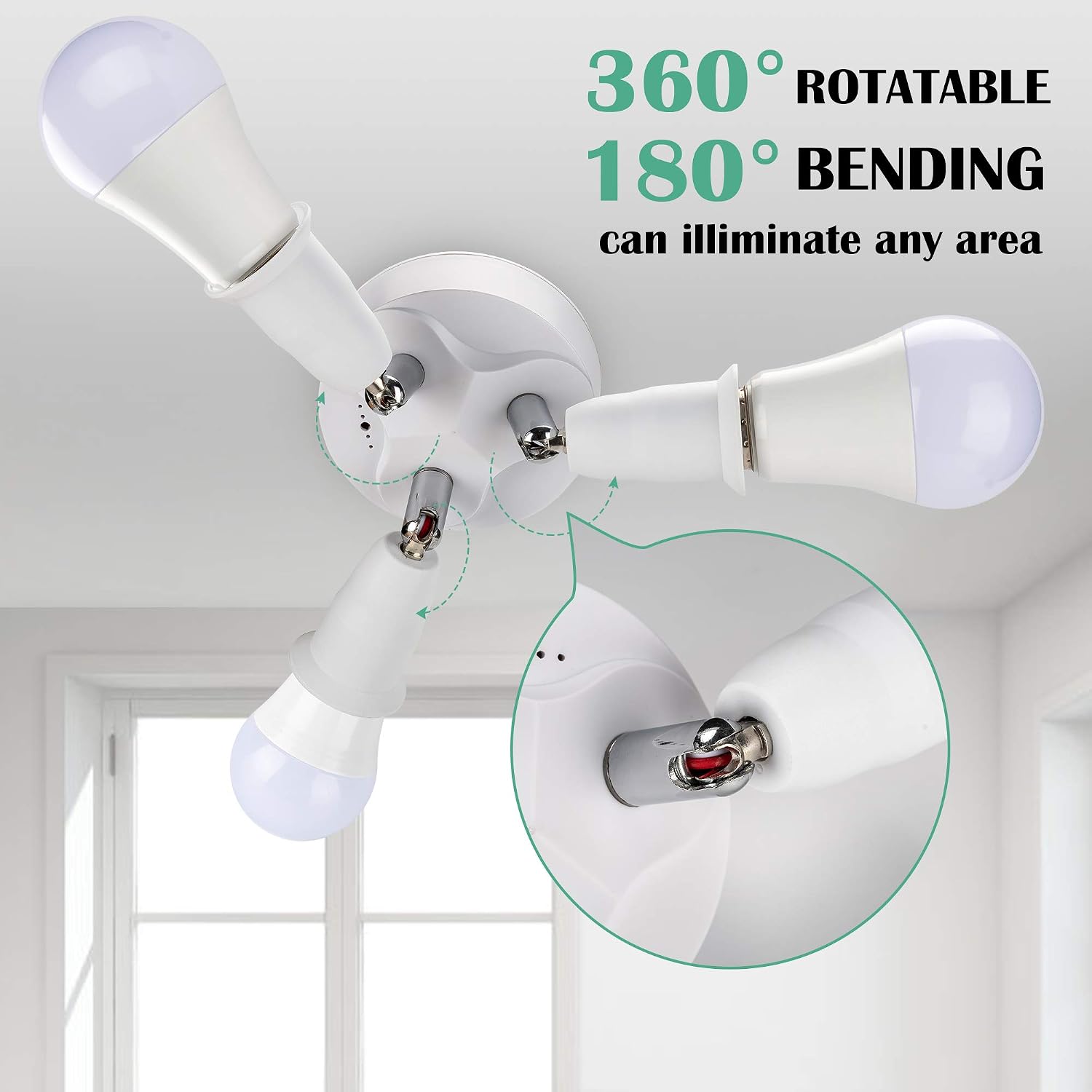JACKYLED Remote Control 3 in 1 Light Socket Splitter E26 E27 Adapter Converter for Standard LED Bulbs 360 Degrees Adjustable 180 Degree Bendable Max Watt 180W