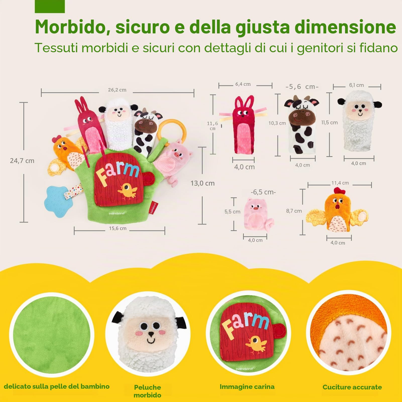 hahaland Giochi Sensoriali Neonati 6 Mesi, Guanto Marionetta della Fattoria Interattivi Gioco Montessori 6 Mesi, con Sonaglio/Specchio, Tummy Time Neonato 3 6 9 12 Mesi