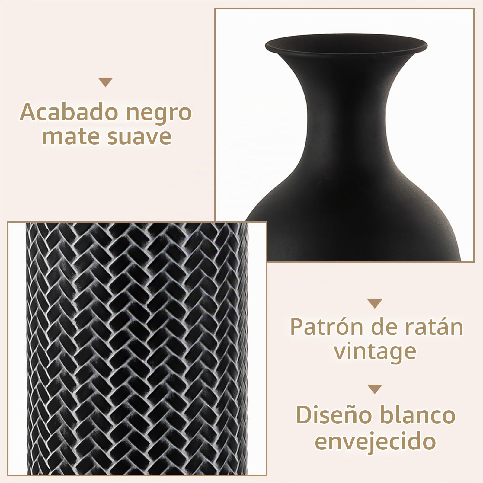 Sziqiqi Jarrones de Suelo Negros: 68/51/41 cm Altos Metal Jarrón de Suelo Juego de 3 Jarrones de Suelo Grande para Sala Vintage Jarrone de Suelo para Chimenea Pasillo Esquina Oficina