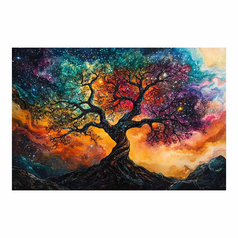 ZAMAEIU Tree of life wall art Nebula Tree abstract canvas wall, For Bathroom, Living Room, Bedroom, Office.Gift for Home Decor(multicolored)-30x50cm Unframed